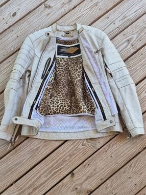 "Distressed" White Leather "POWER TRIP" ladies Jacket
